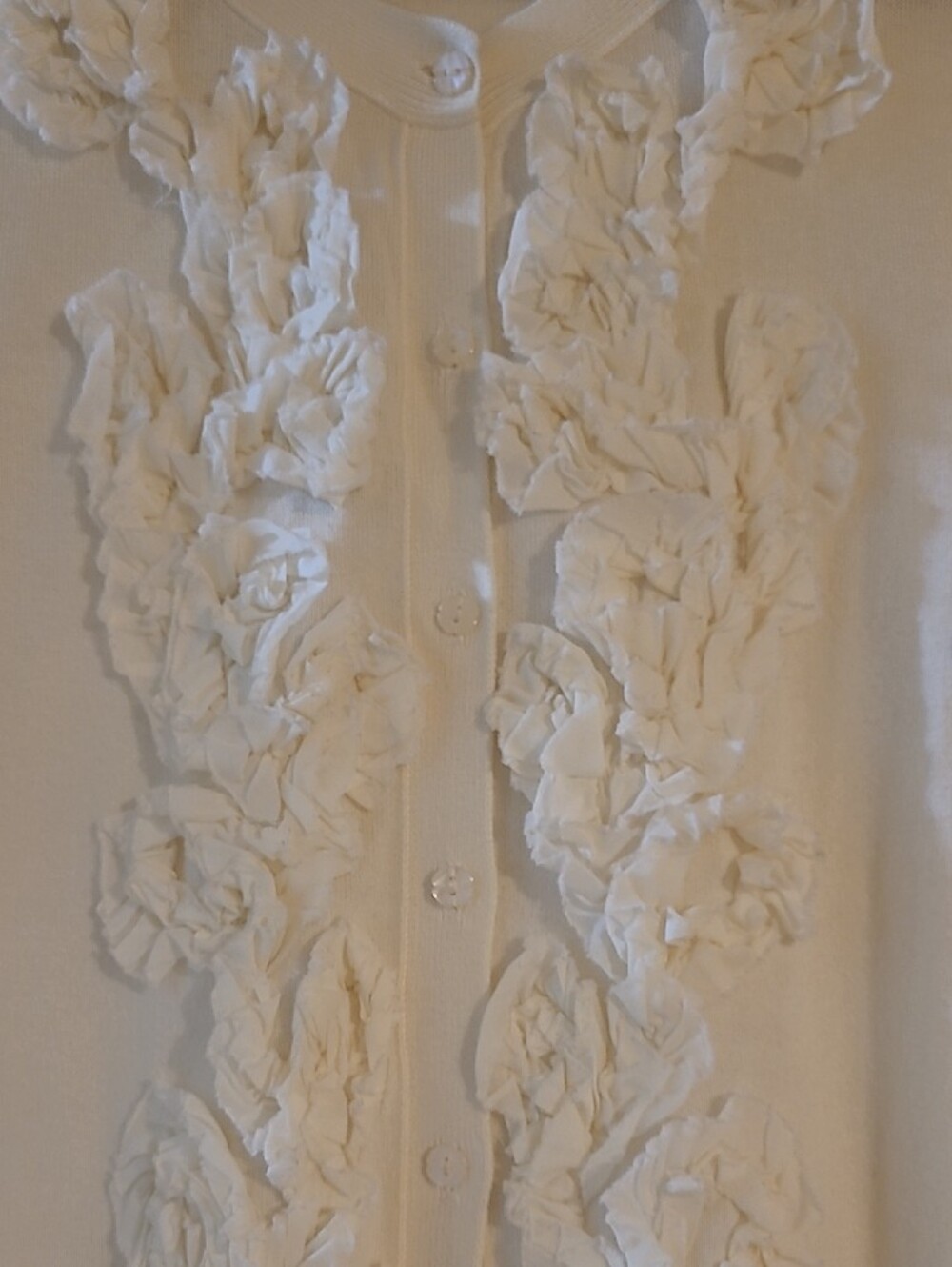 LOFT Ivory Ruffle-Front Button Cardigan - Picture 3 of 7